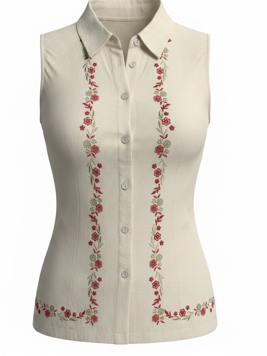 California Style Tops - California Style Women’s Ivory Floral Silk Embroidered Bohemian Blouse SZ M EUC